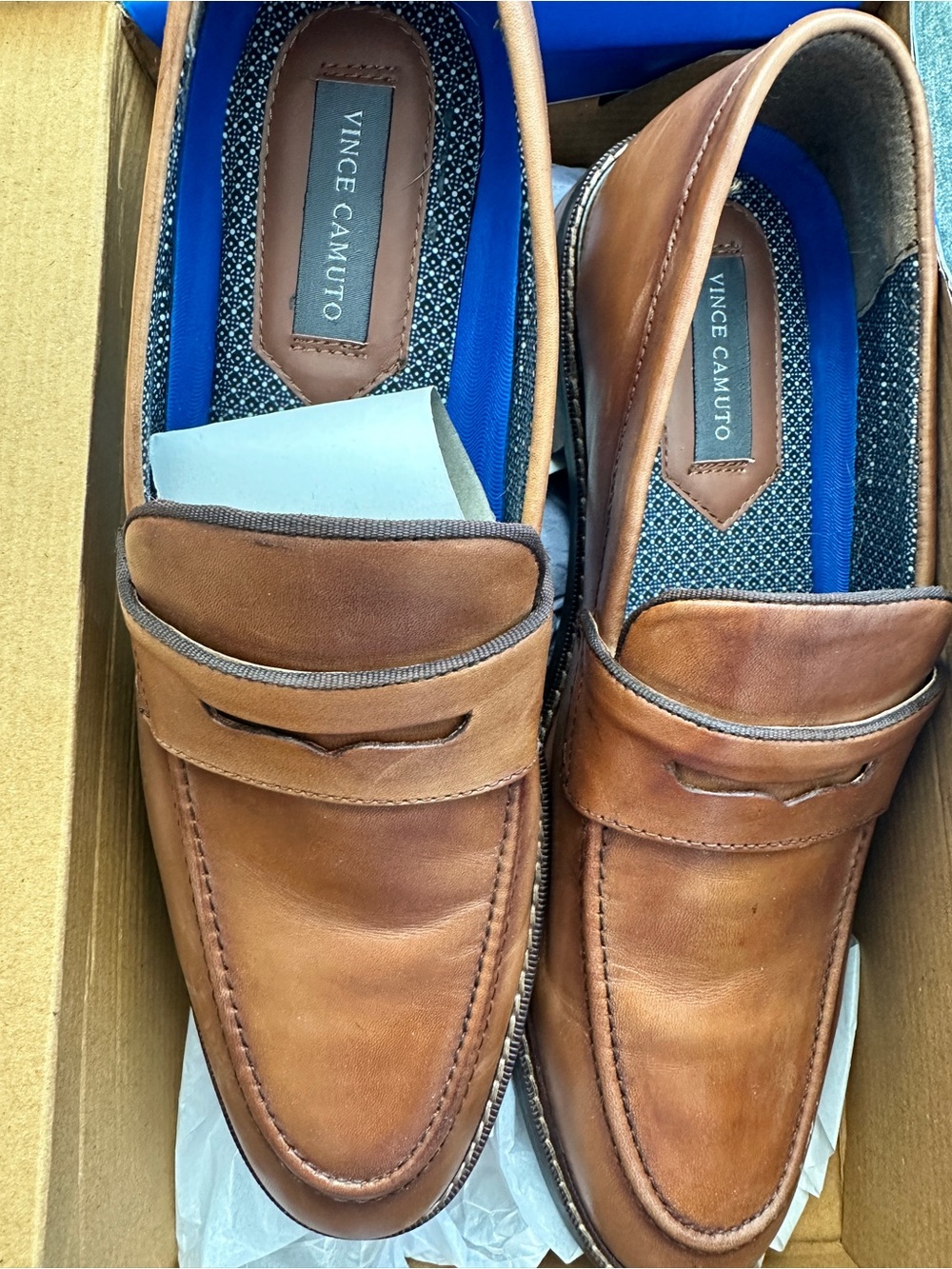 Vince Camuto Brown Leather Penny Loafers
